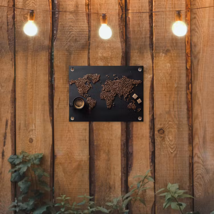 Tuinposter - Wereldkaart - Espresso - Zwart — 2