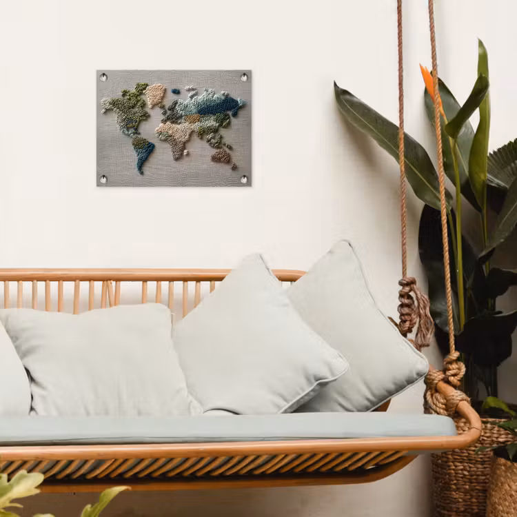 Tuinposter - Wereldkaart - Geborduurd - Aardetinten — 5