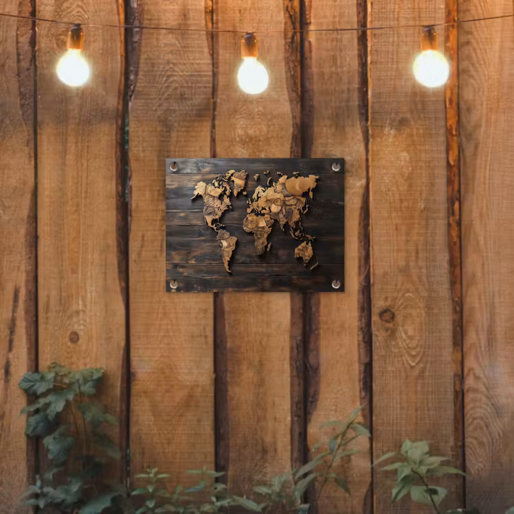 Tuinposter - Wereldkaart - Hout - Mozaïek — 2