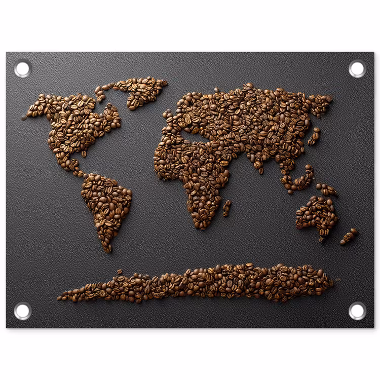 Tuinposter - Wereldkaart - Koffie - Grijs — 1