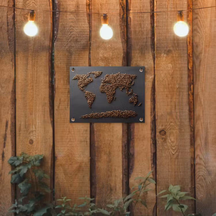 Tuinposter - Wereldkaart - Koffie - Grijs — 2