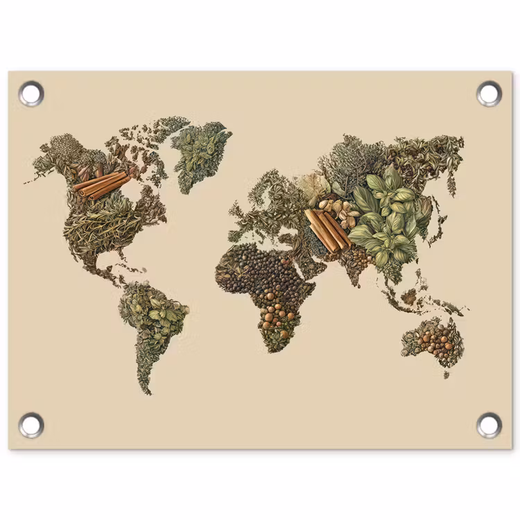 Tuinposter - Wereldkaart - Kruiden - Kleurrijk — 1