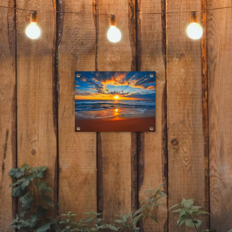 Tuinposter - Zee - Zonsondergang - Strand - Wolken - Oranje — 2