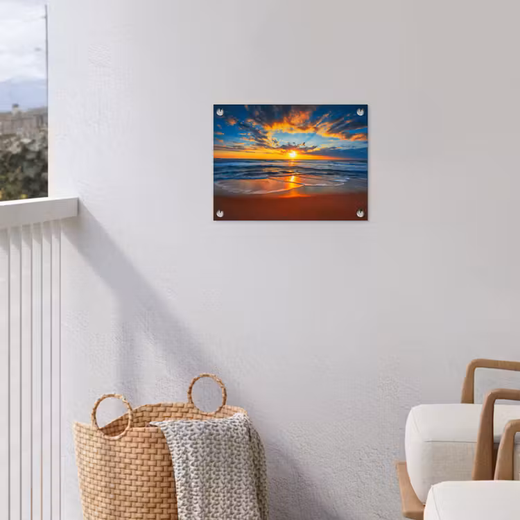 Tuinposter - Zee - Zonsondergang - Strand - Wolken - Oranje — 3