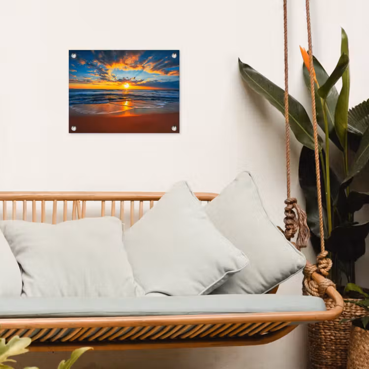 Tuinposter - Zee - Zonsondergang - Strand - Wolken - Oranje — 5