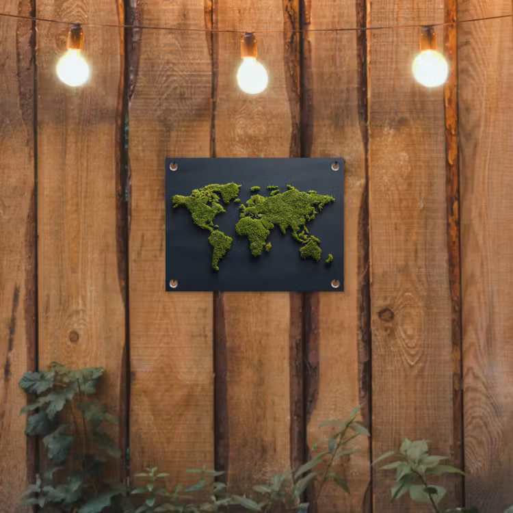 Tuinposter - Wereldkaart - Mos -Levendig effect — 2