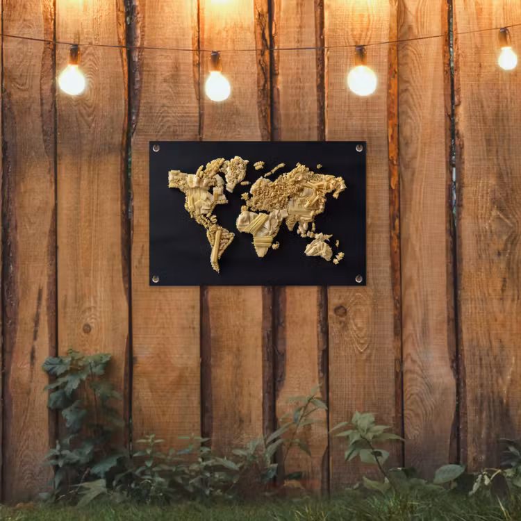 Tuinposter - Wereldkaart - Pasta - Zwart — 2