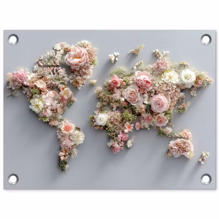 Tuinposter - Wereldkaart - Rozen - Roze — 1