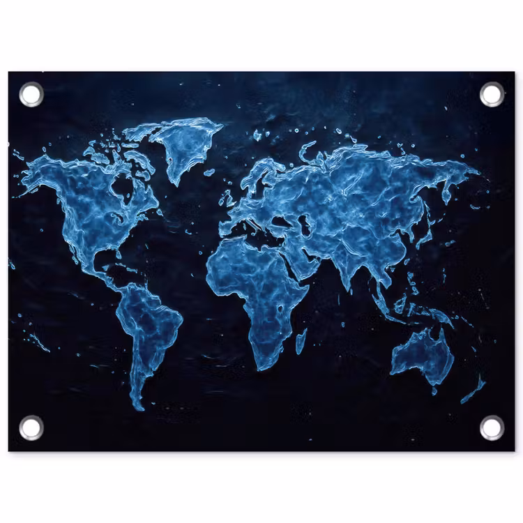 Tuinposter - Wereldkaart - Waterstructuur - Blauw — 1
