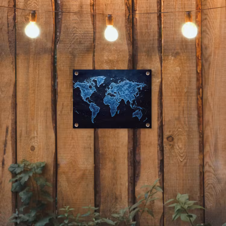 Tuinposter - Wereldkaart - Waterstructuur - Blauw — 2