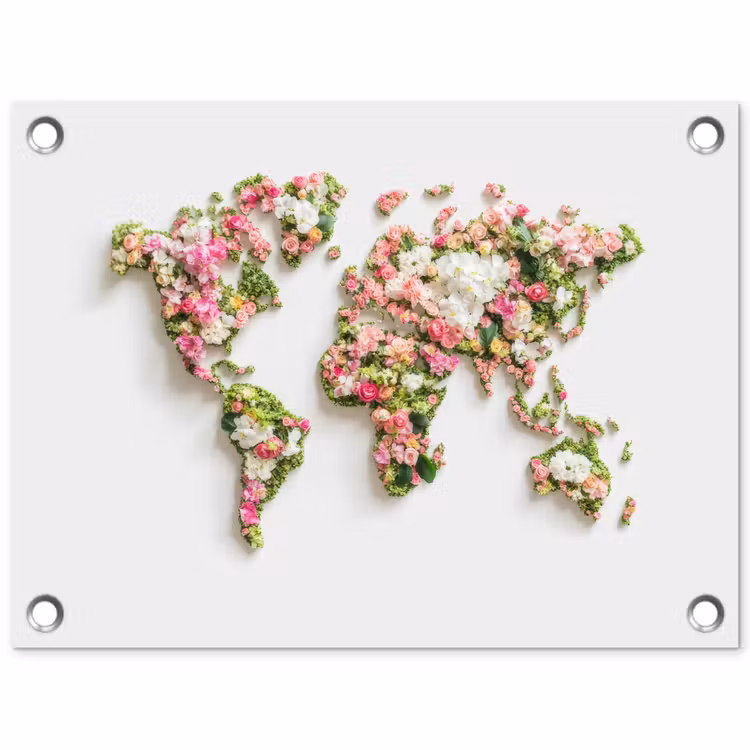 Tuinposter - Wereldkaart - Bloemen - Subtiel — 1