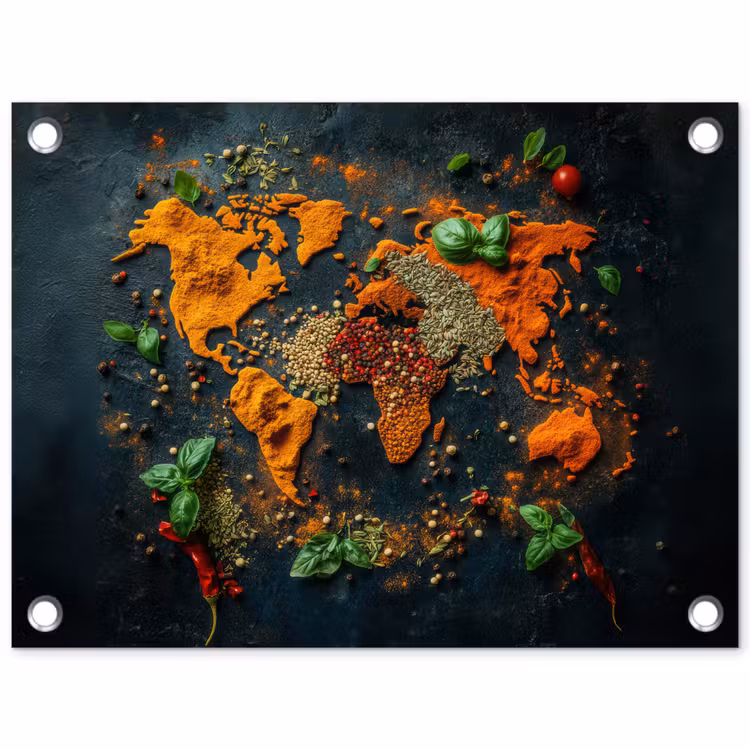 Tuinposter - Wereldkaart - Kruiden - Levendige kleuren — 1