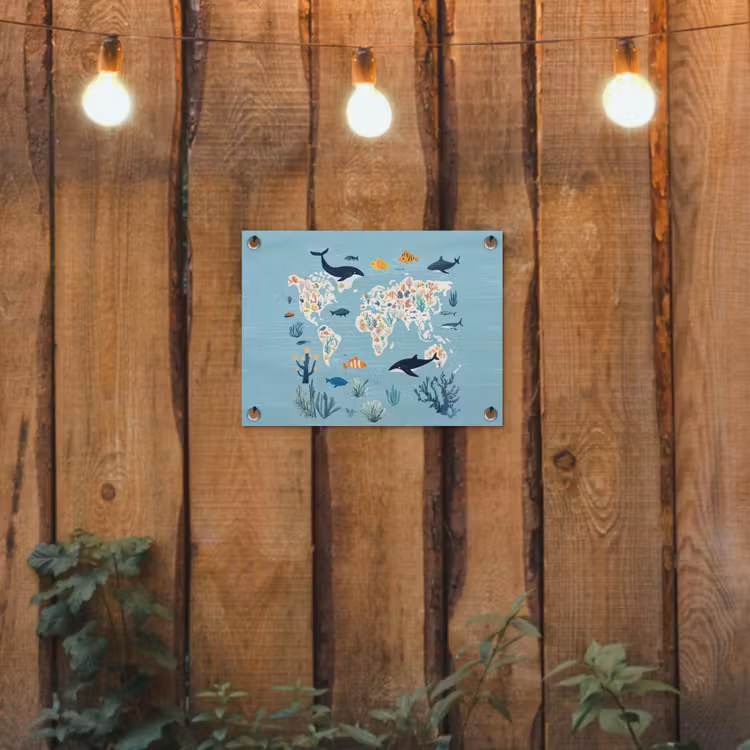 Tuinposter - Wereldkaart - Zeeleven - Blauw — 2