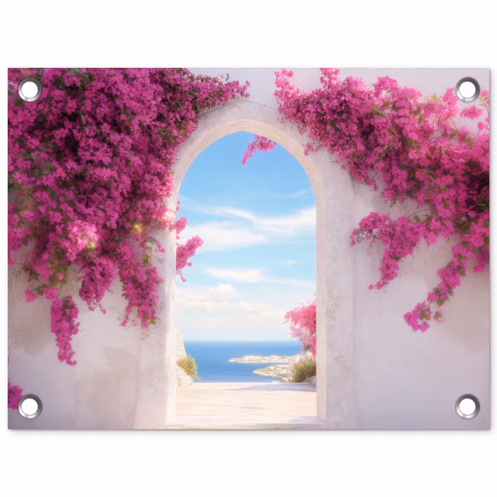 Tuinposter - Zee - Roze - Bloemen - Poort — 1