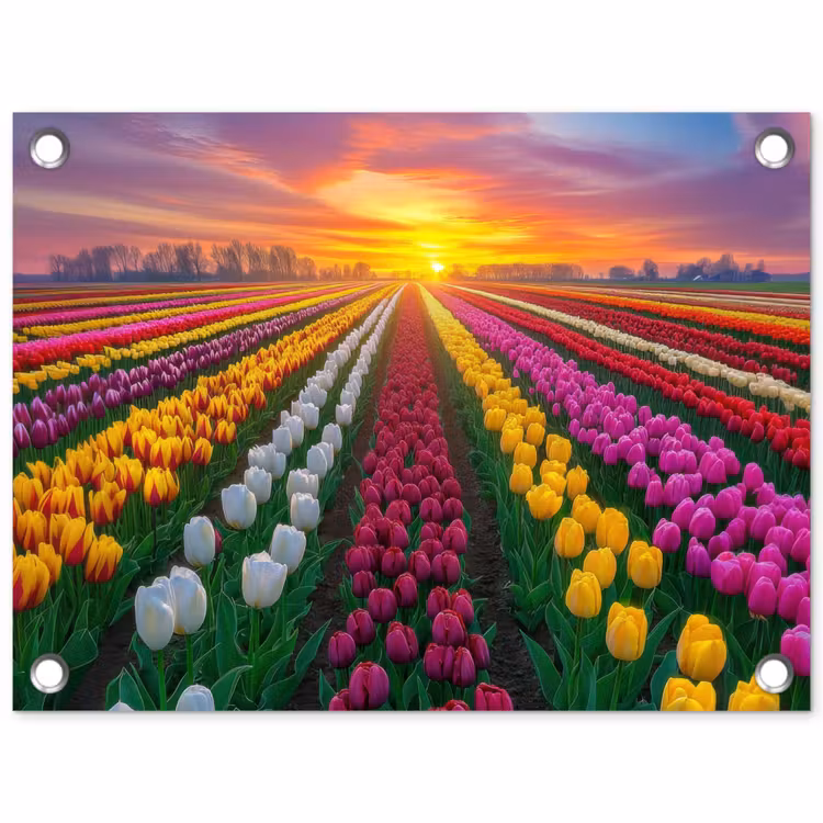 Tuinposter - Tulpenveld - Zonsondergang - Kleurrijk — 1