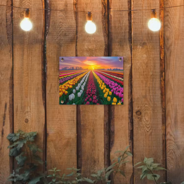 Tuinposter - Tulpenveld - Zonsondergang - Kleurrijk — 2