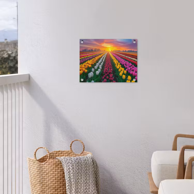 Tuinposter - Tulpenveld - Zonsondergang - Kleurrijk — 3