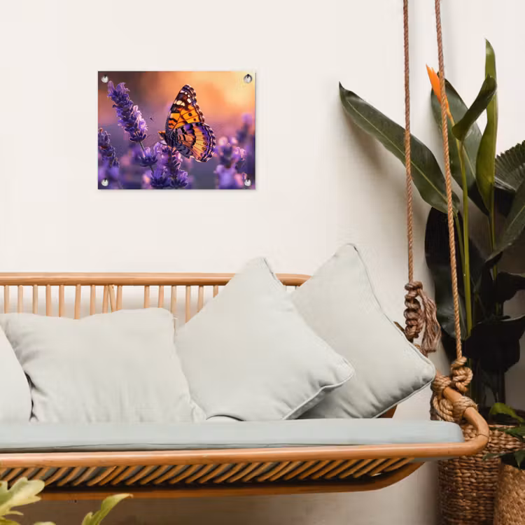 Tuinposter - Vlinder op lavendel bij zonsondergang — 5