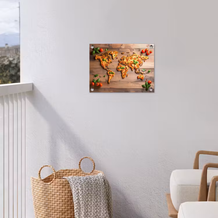 Tuinposter - Wereldkaart - Pizza - Houten ondergrond — 3