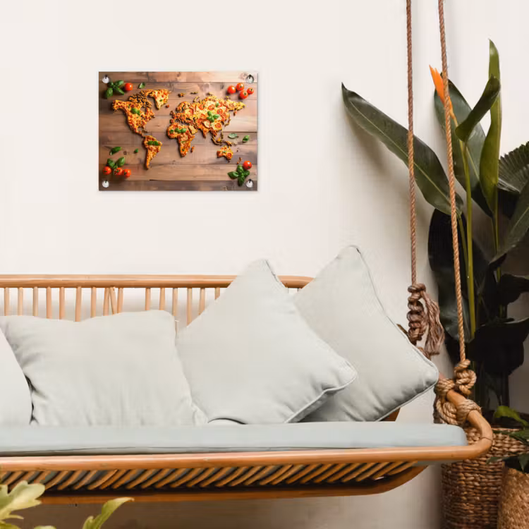 Tuinposter - Wereldkaart - Pizza - Houten ondergrond — 5