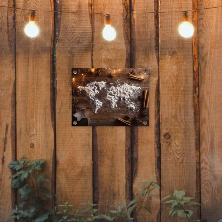 Tuinposter - Wereldkaart - Poedersuiker - Hout — 2