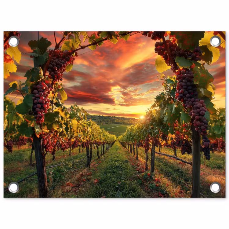 Tuinposter - Wijngaard - Druiven - Zonsondergang — 1