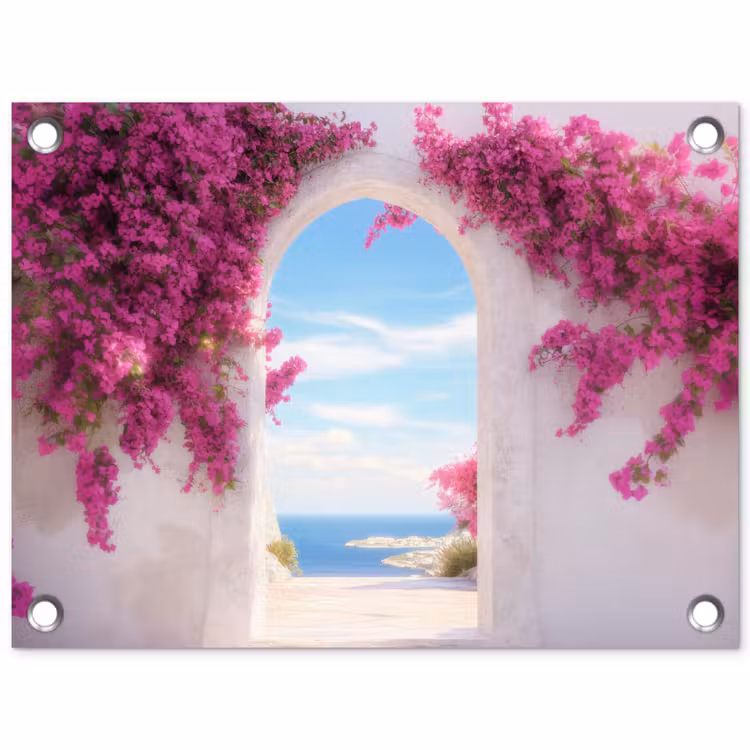 Tuinposter - Zee - Roze - Bloemen - Poort — 1