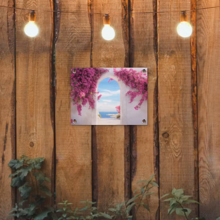 Tuinposter - Zee - Roze - Bloemen - Poort — 2