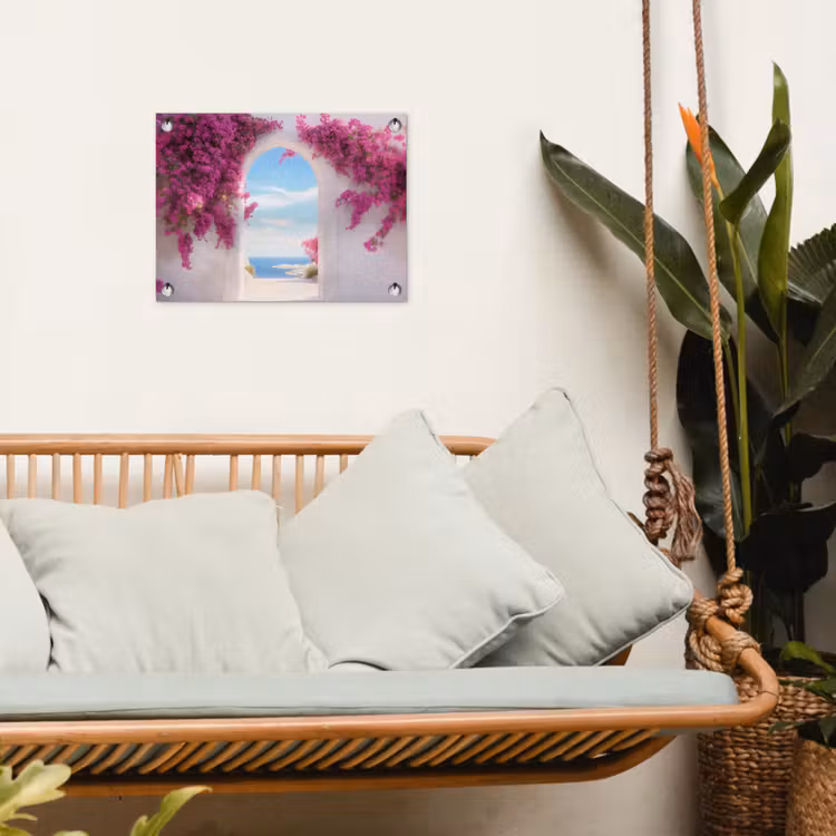 Tuinposter - Zee - Roze - Bloemen - Poort — 5