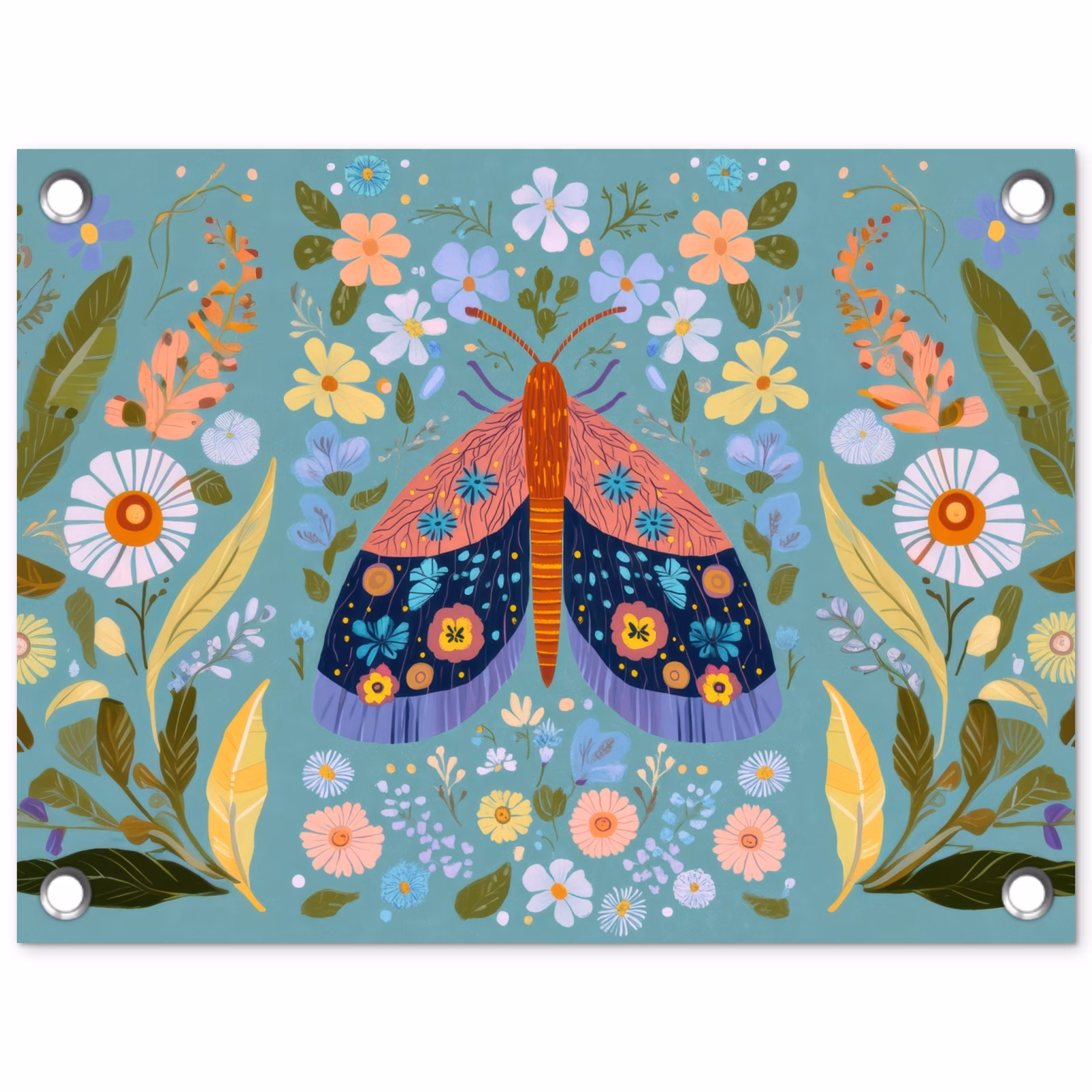 Tuinposter - Vlinder - Sierlijk - Bloemen - Bladeren — 1