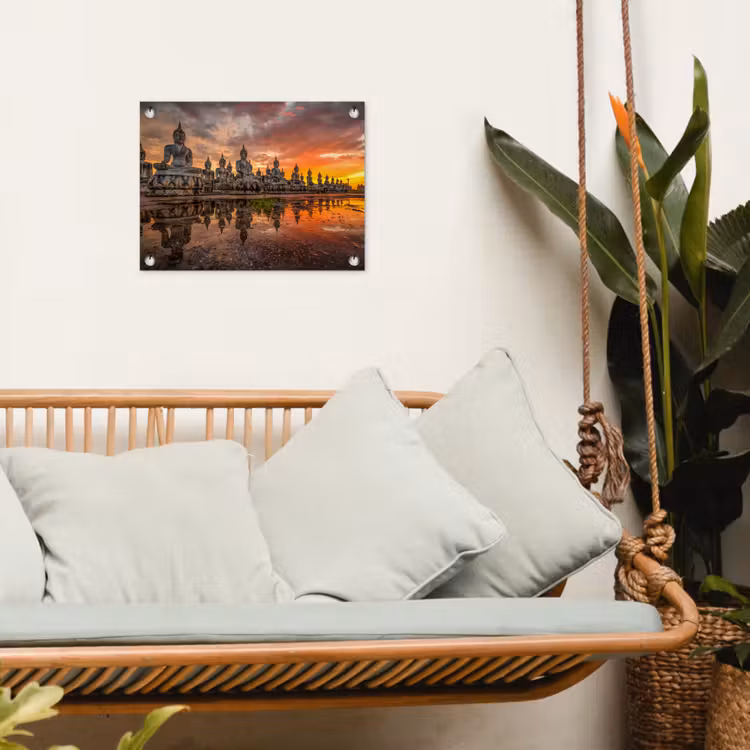 Tuinposter - Rij van Boeddha-beelden bij zonsondergang — 5