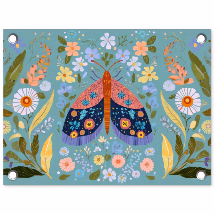 Tuinposter - Vlinder - Sierlijk - Bloemen - Bladeren — 1