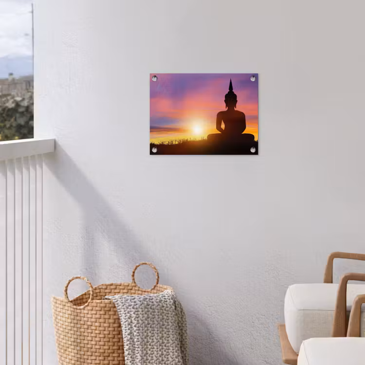 Tuinposter - Zonsondergang - Horizon - Boeddha beeld - Buddha - Silhouette — 3