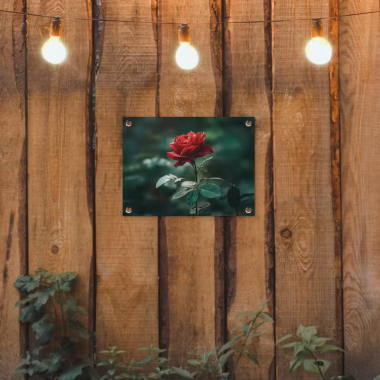 Tuinposter - Roos - Bladeren - Dieprood — 2