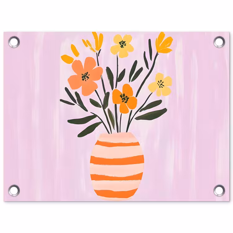 Tuinposter - Vaas - Gestreept - Bloemen - Oranje — 1