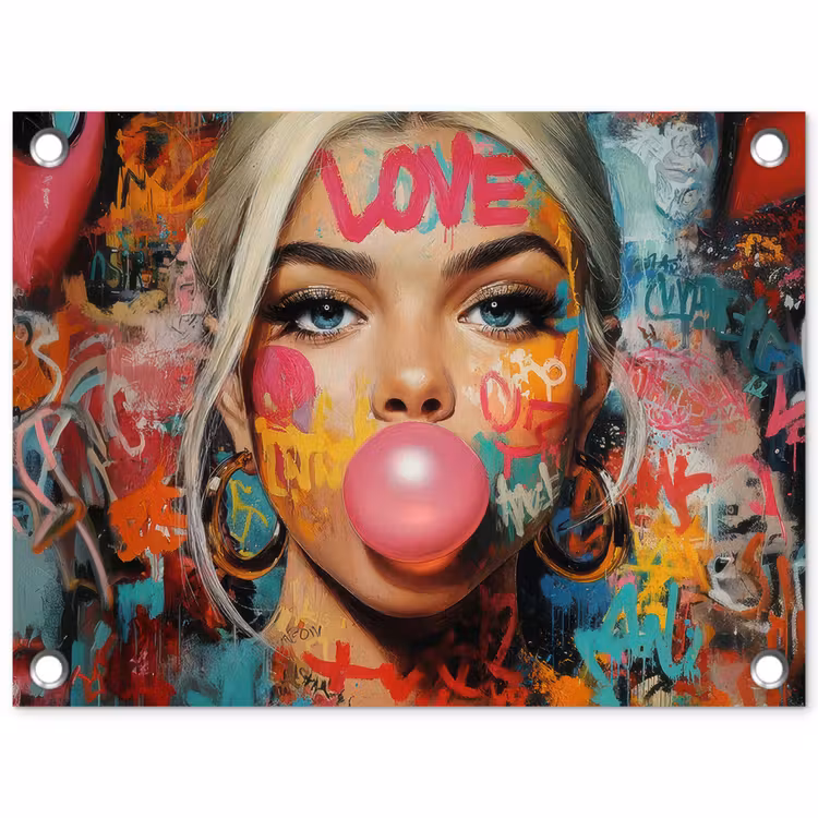 Tuinposter - Vrouw - Kauwgom - Graffiti - Love — 1