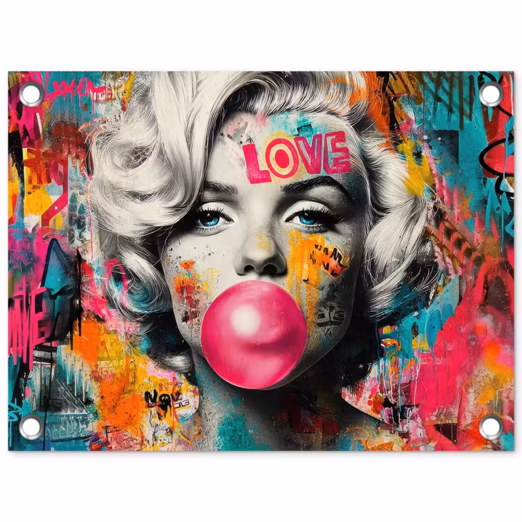 Tuinposter - Vrouw - Kauwgom - Graffiti - Neonkleuren — 1