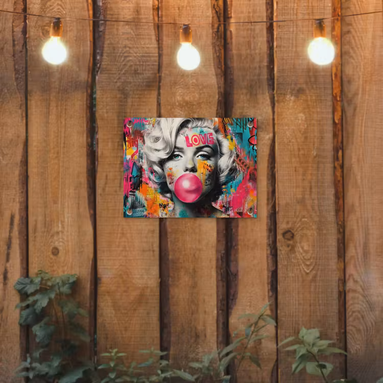 Tuinposter - Vrouw - Kauwgom - Graffiti - Neonkleuren — 2