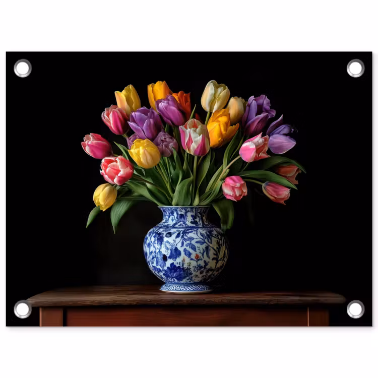 Tuinposter - Tulpen - Kleuren - Hout - Vaas — 1