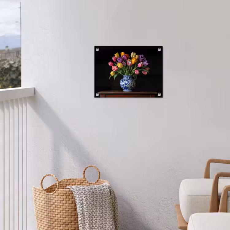 Tuinposter - Tulpen - Kleuren - Hout - Vaas — 3