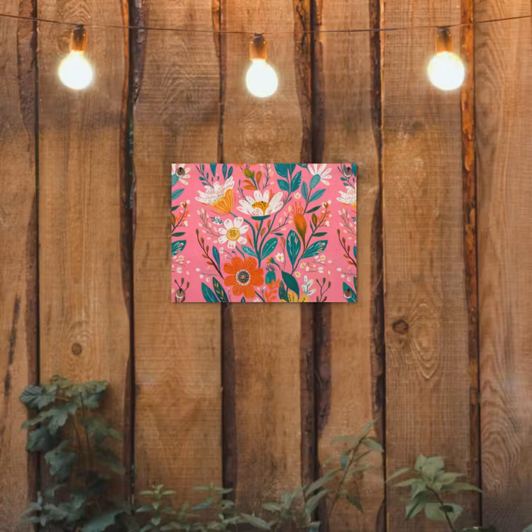 Tuinposter - Roze - Bloemen - Wit - Oranje — 2
