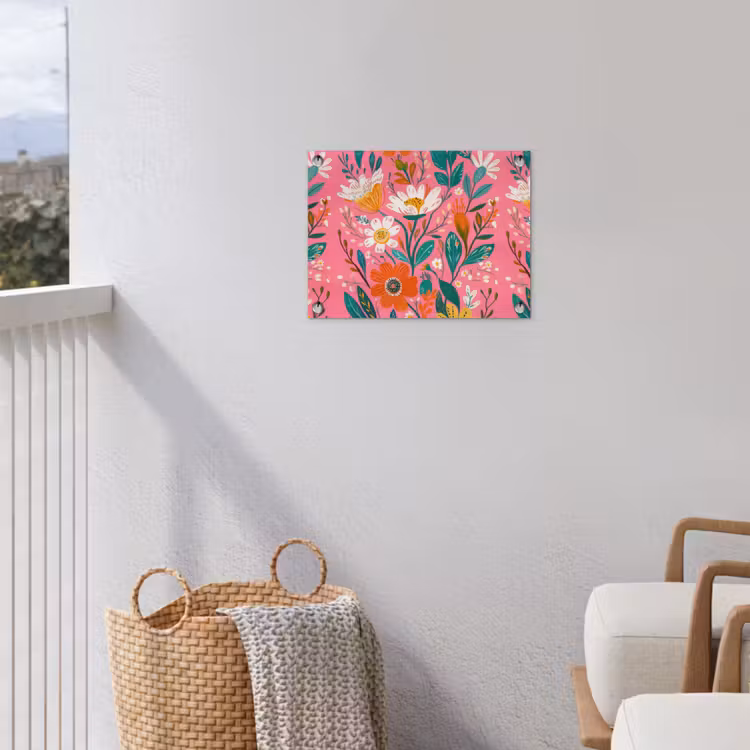 Tuinposter - Roze - Bloemen - Wit - Oranje — 3