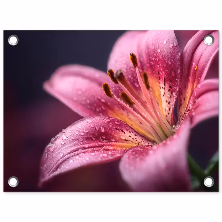 Tuinposter - Roze - lelie - Dauwdruppels — 1