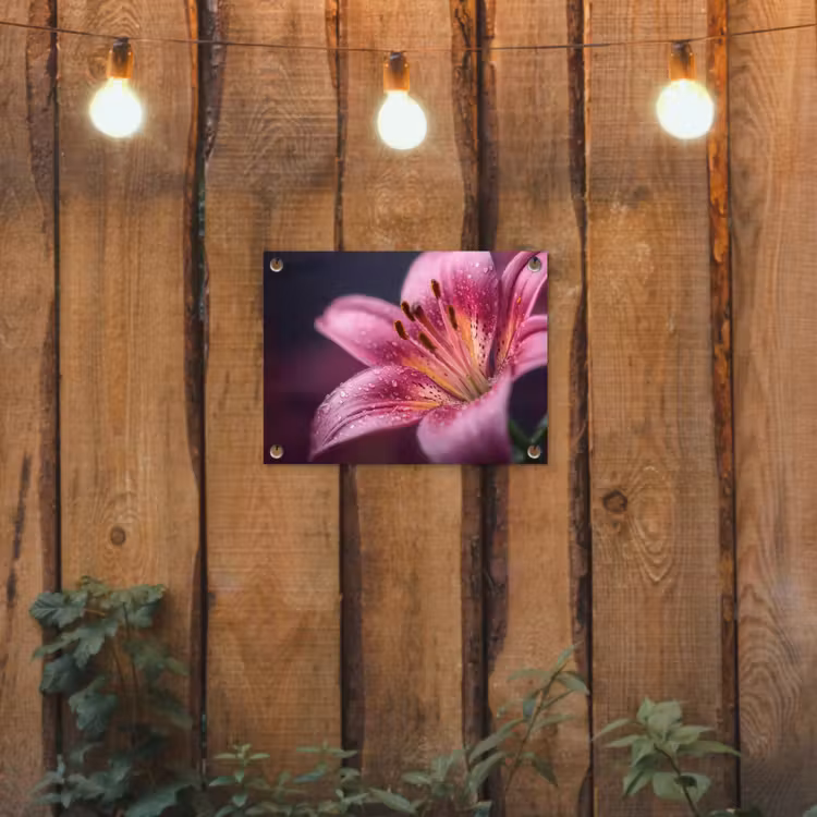 Tuinposter - Roze - lelie - Dauwdruppels — 2