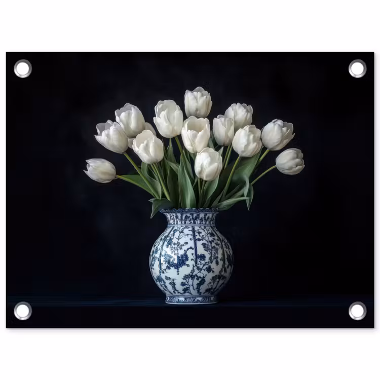 Tuinposter - Wit - Bloemen - Tulpen - Vaas — 1