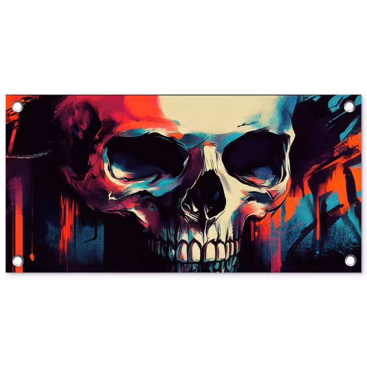 Tuinposter - Schedel - Abstract - Rood - Blauw - Graffiti — 1