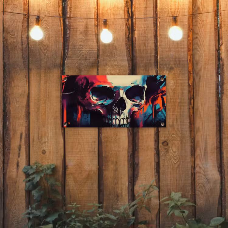 Tuinposter - Schedel - Abstract - Rood - Blauw - Graffiti — 2