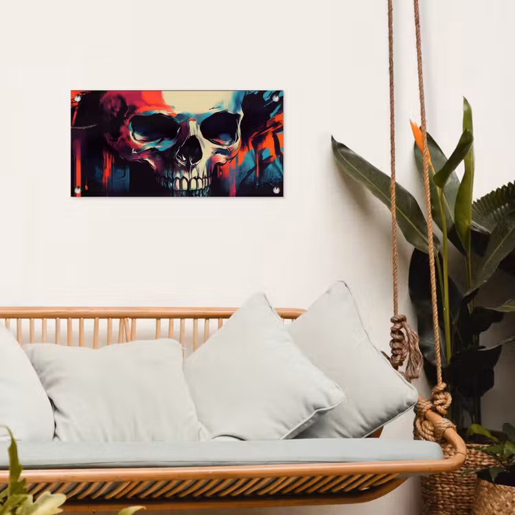 Tuinposter - Schedel - Abstract - Rood - Blauw - Graffiti — 5