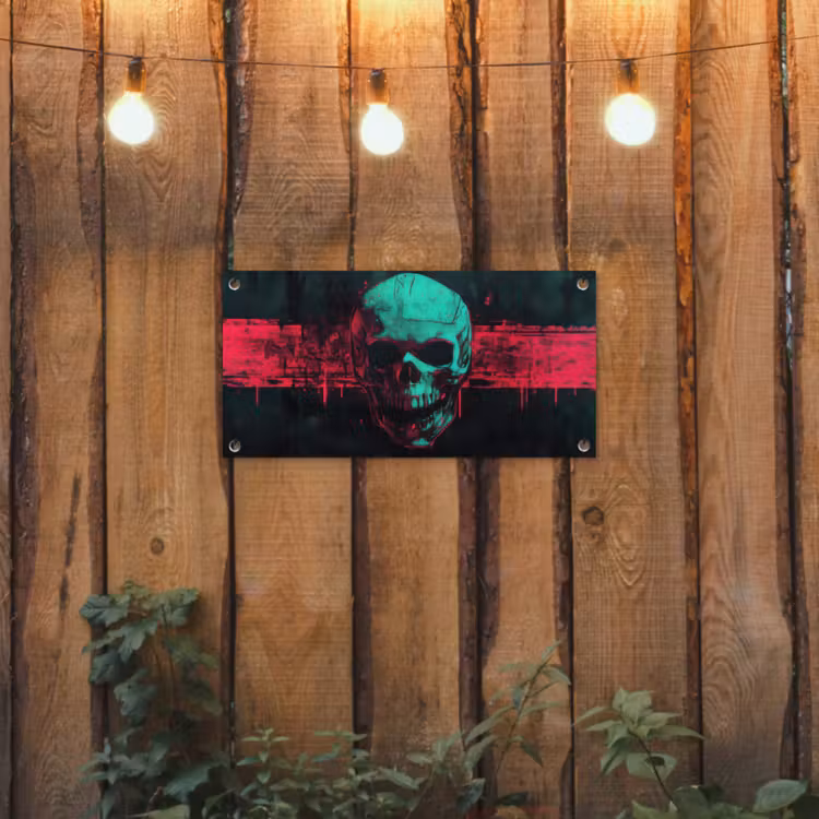 Tuinposter - Schedel - Cyberpunk - Neon Rood — 2