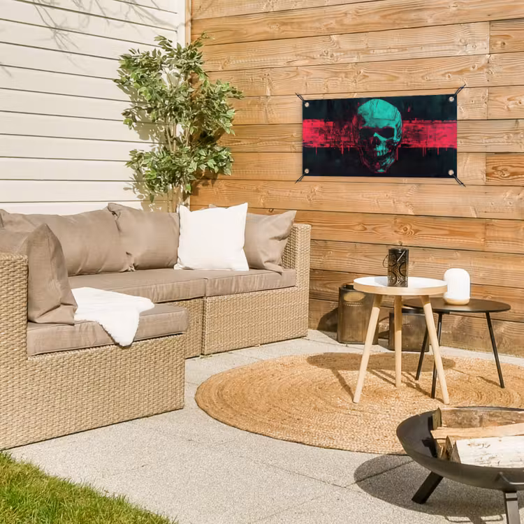 Tuinposter - Schedel - Cyberpunk - Neon Rood — 4